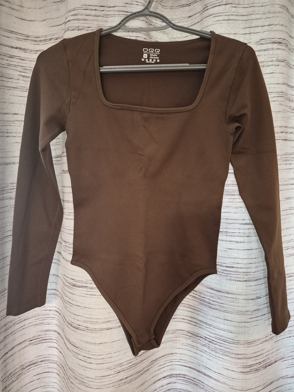 Women’s Square-Neck Long-Sleeve Brown Bodysuit Size M